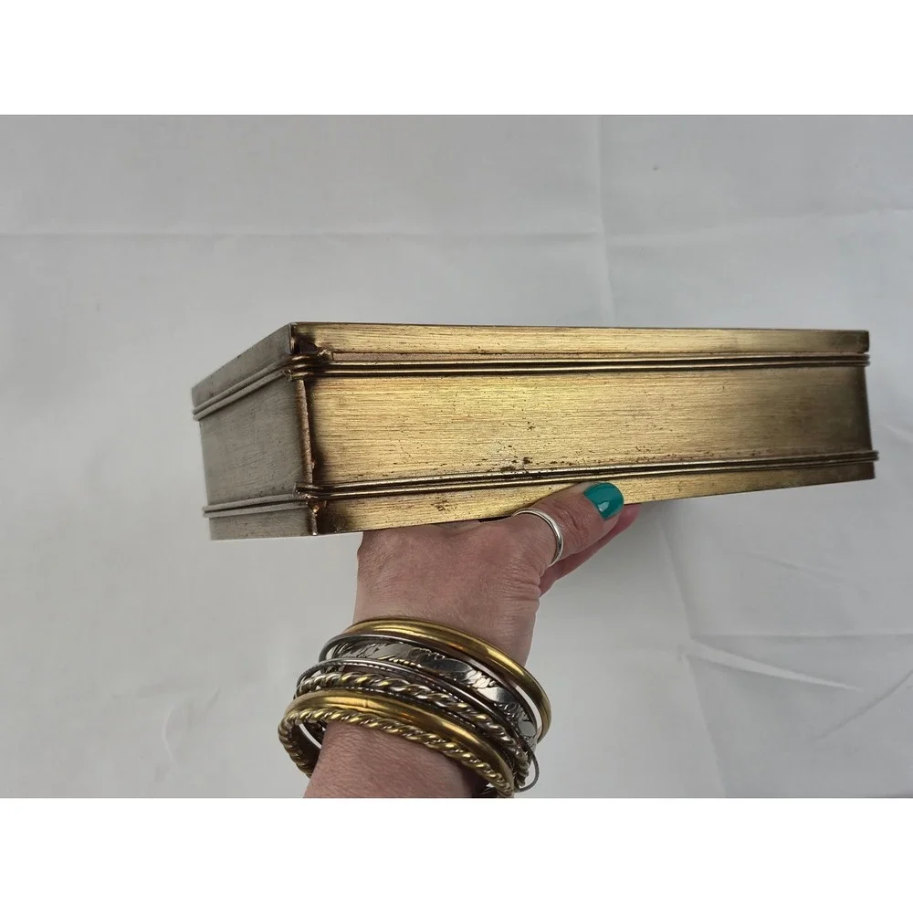 Vintage Brass Tone Metal Tissue Box Cover Heavy MCM Hollywood Regency Decor gift